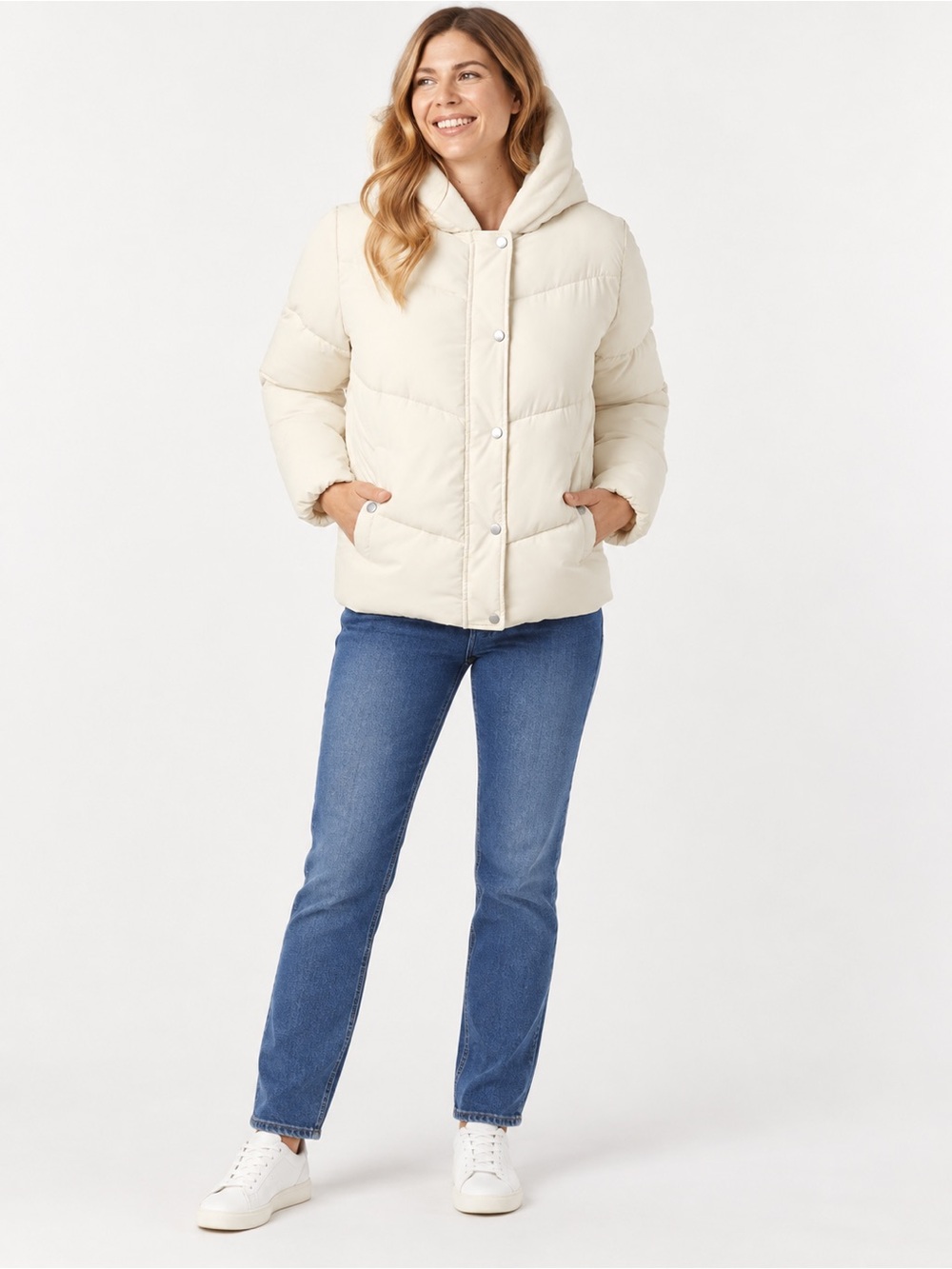 32 Degrees Women's Cream Hooded Puffer Jacket